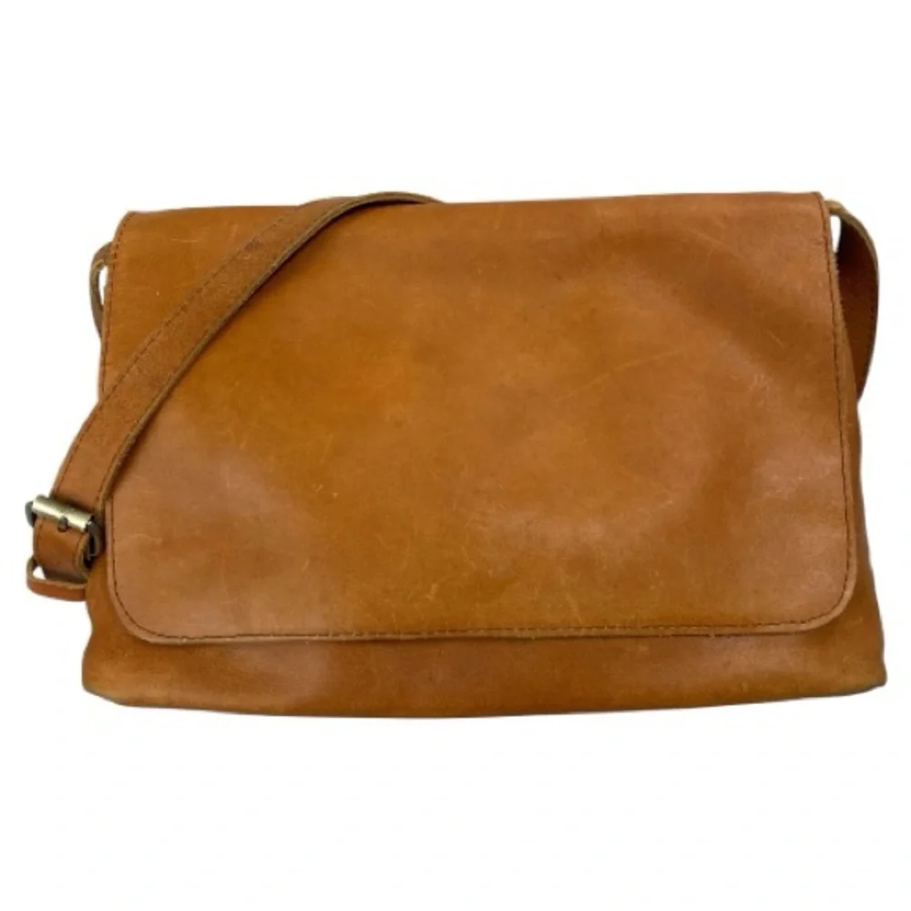 Raven + Lily Tan Leather Messenger Bag Cognac Crossbody Classic Weathered Boho